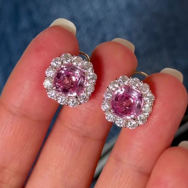 HNJ Jewels Lovely Pink Stone Cushion Cut Women's Stud Earrings