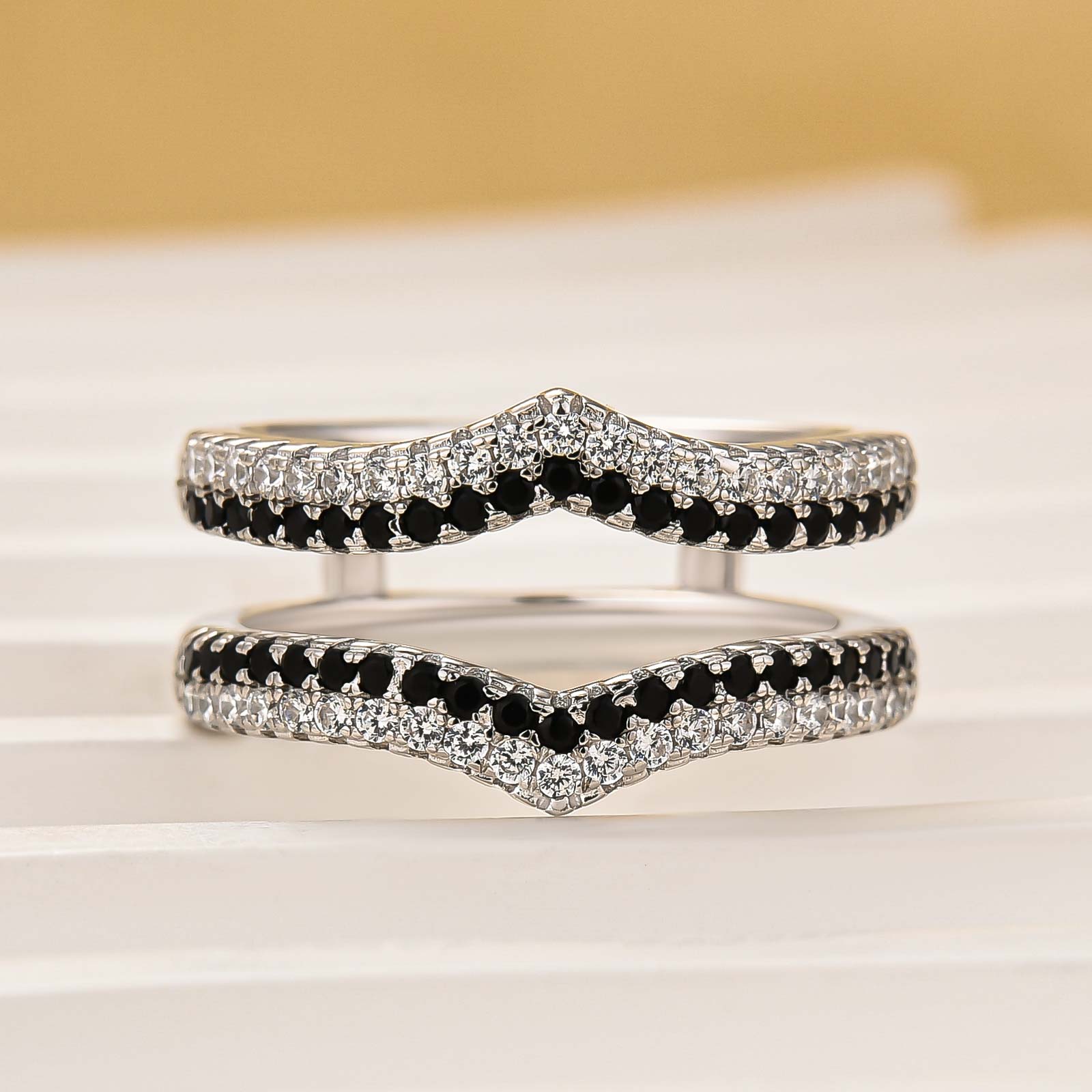 Vintage Round Cut White&Black Enhancer Wedding Band For Women In Sterling Silver