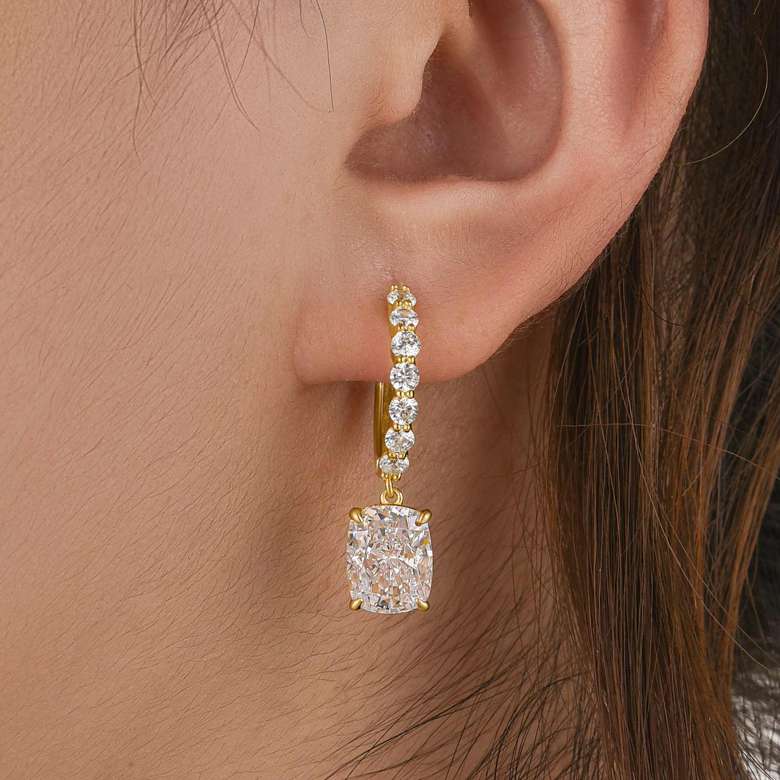 HNJ Jewels Unique 4.0 Carat Cushion Cut Yellow Gold Earrings In Sterling Silver