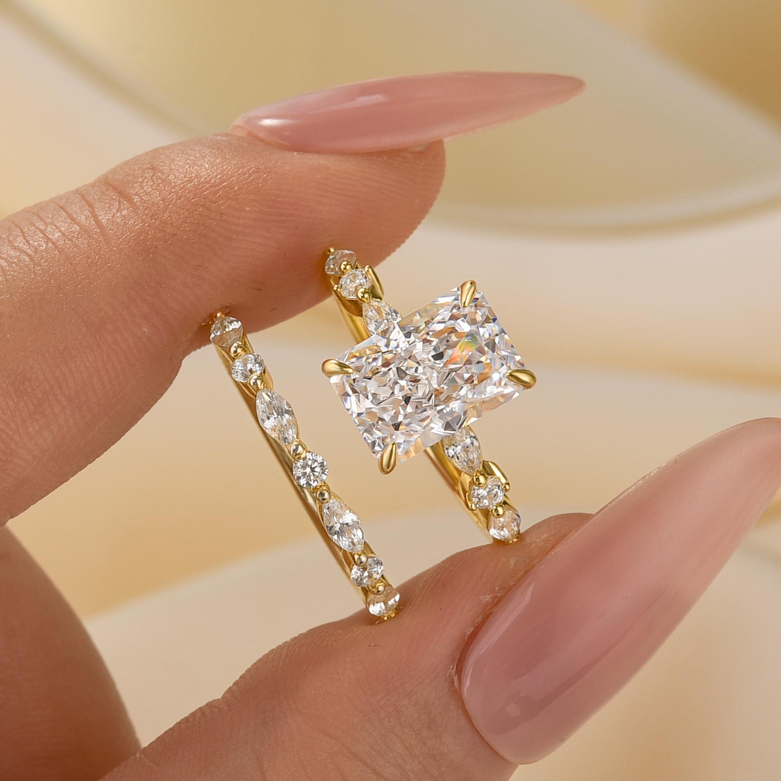 HNJ Jewels Unique 2PC 3.5Ct Radiant Cut Wedding Ring Set Engagement Ring In Sterling Silver