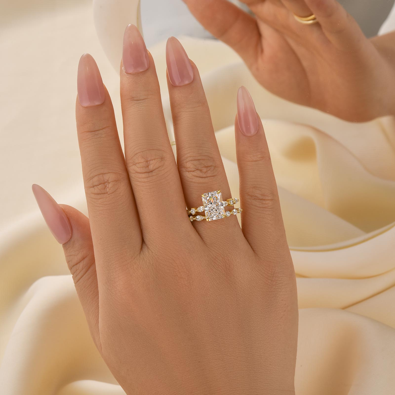 HNJ Jewels Unique 2PC 3.5Ct Radiant Cut Wedding Ring Set Engagement Ring In Sterling Silver