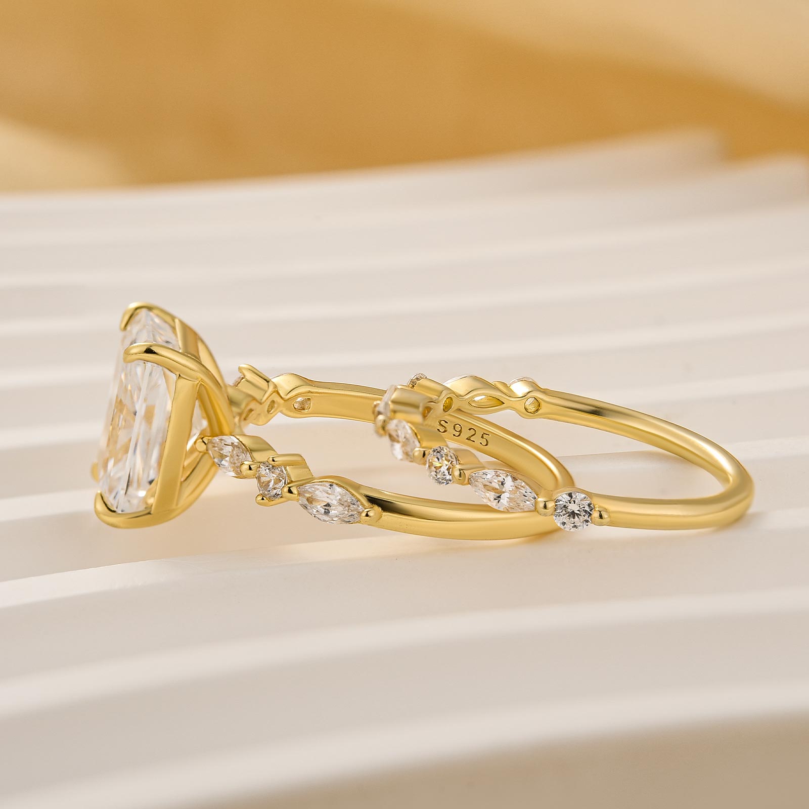 HNJ Jewels Unique 2PC 3.5Ct Radiant Cut Wedding Ring Set Engagement Ring In Sterling Silver