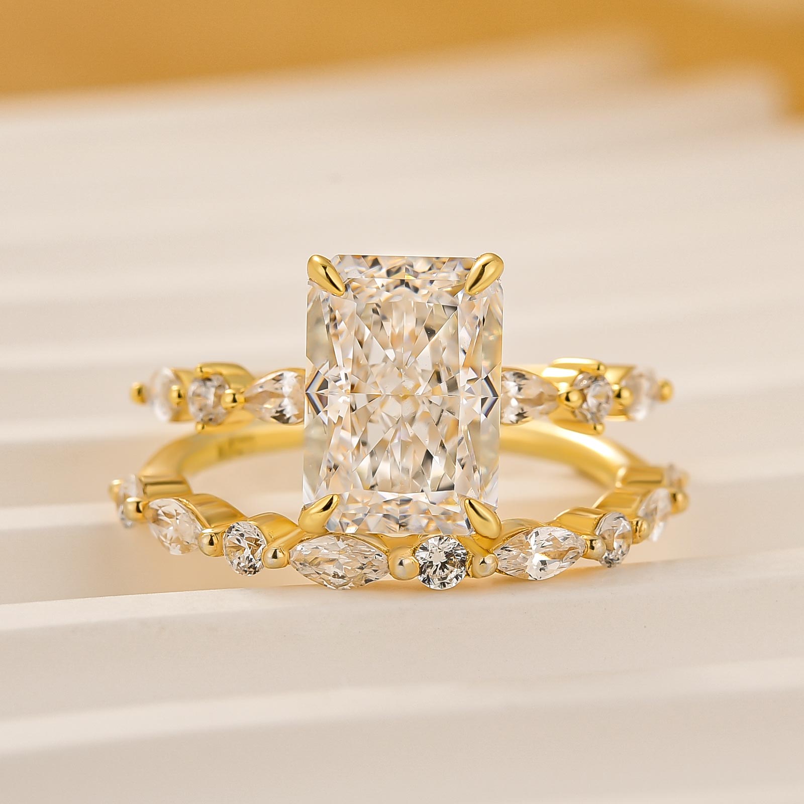 HNJ Jewels Unique 2PC 3.5Ct Radiant Cut Wedding Ring Set Engagement Ring In Sterling Silver