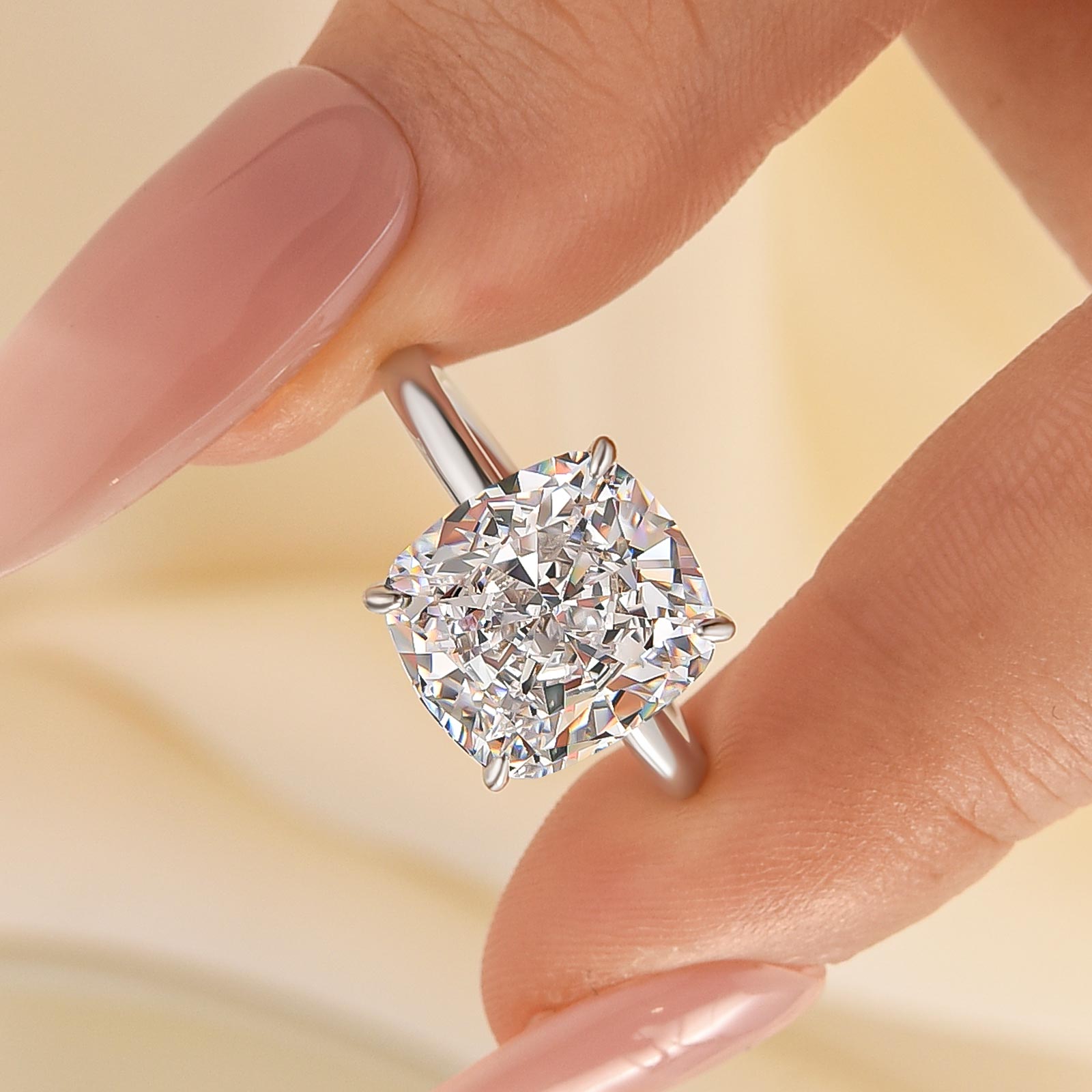 HNJ Jewels Precious 6.0 CT Cushion Cut Engagement Ring In Sterling Silver