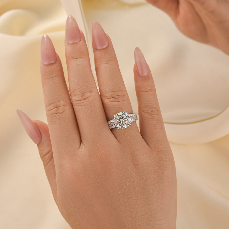Moissanite Split Shank 4.0 Carat Round Cut White Gold Engagement Ring
