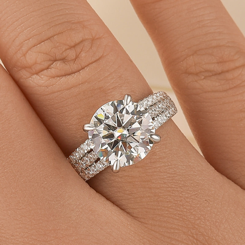 Moissanite Split Shank 4.0 Carat Round Cut White Gold Engagement Ring