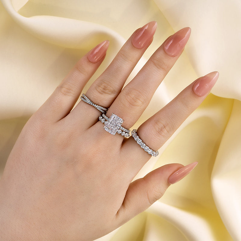 HNJ Jewels Excellent Crushed Ice Radiant Cut 4PC Wedding Ring Set