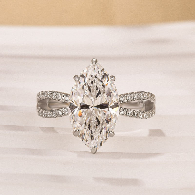 Unique 4.0Ct Marquise Cut Split Shank Travel Ring Engagement Ring