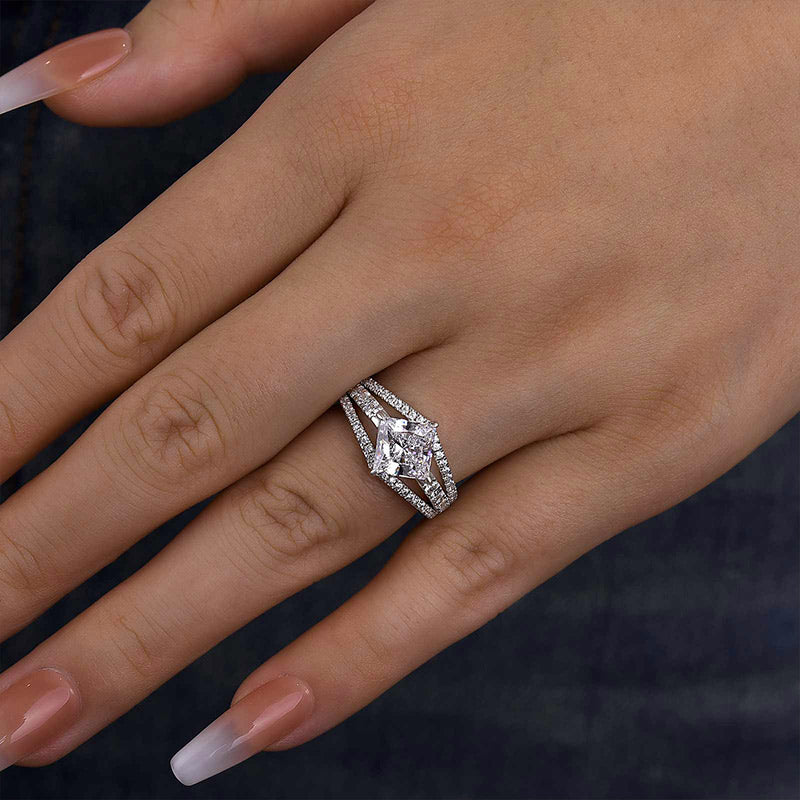 HNJ Jewels Special Square Princess Cut Engagement Ring In Sterling Silver