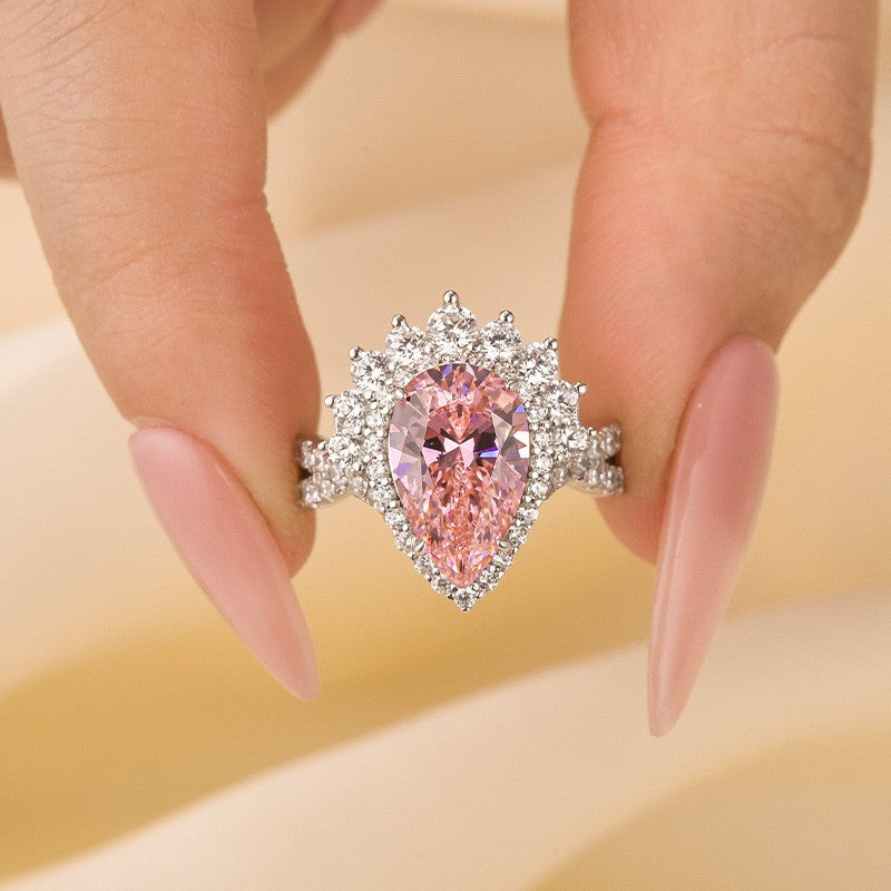 Vintage 4.0Ct Pink Stone Halo Pear Cut Twist Engagement Ring In Sterling Silver