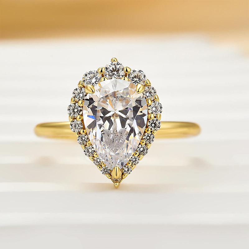 HNJ Jewels Vintage Halo Pear Cut Engagement Ring