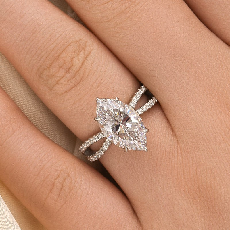 Unique 4.0Ct Marquise Cut Split Shank Travel Ring Engagement Ring