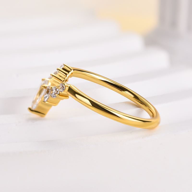 HNJ Jewels Yellow Gold Art Deco Women's Wedding Band In Sterling Silver