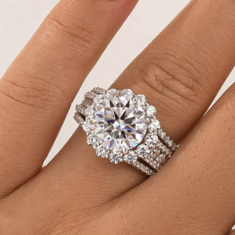 Moissanite Halo Split Shank 4.0Ct Round Cut White Gold Engagement Ring