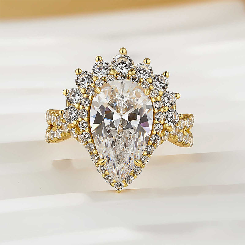 Vintage 4.0Ct Halo Pear Cut Twist Engagement Ring In Sterling Silver