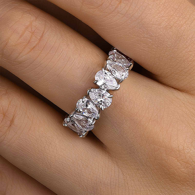 HNJ Jewels Special Full Pear Cut Women's Wedding Band In Sterling Silver