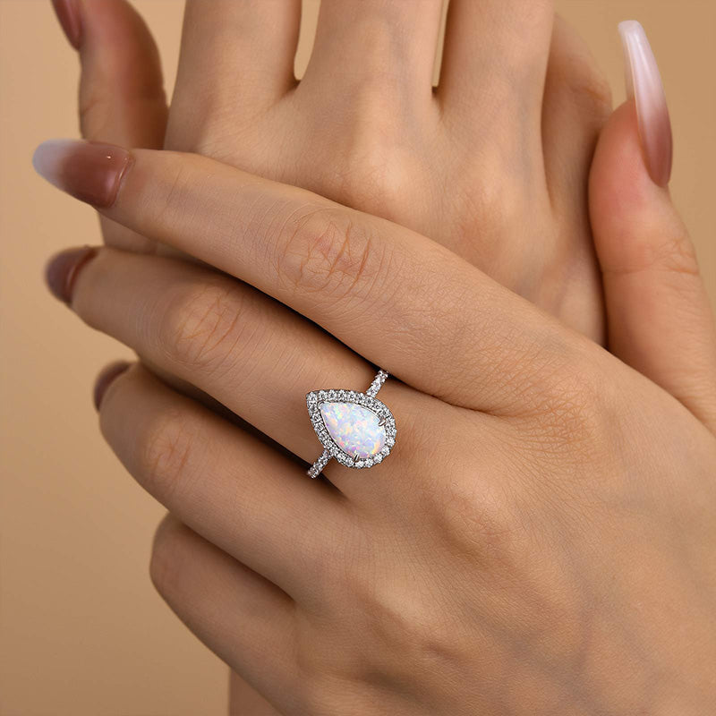 HNJ Jewels Opal Stone Pear Cut Engagement Ring In Sterling Silver