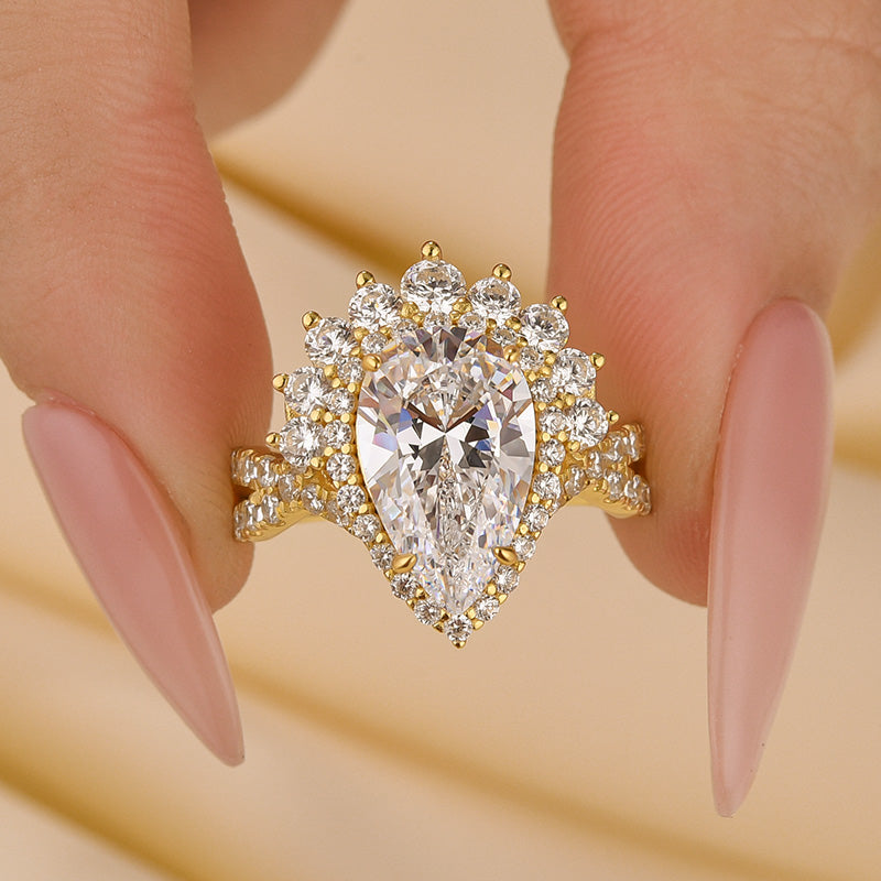 Vintage 4.0Ct Halo Pear Cut Twist Engagement Ring In Sterling Silver