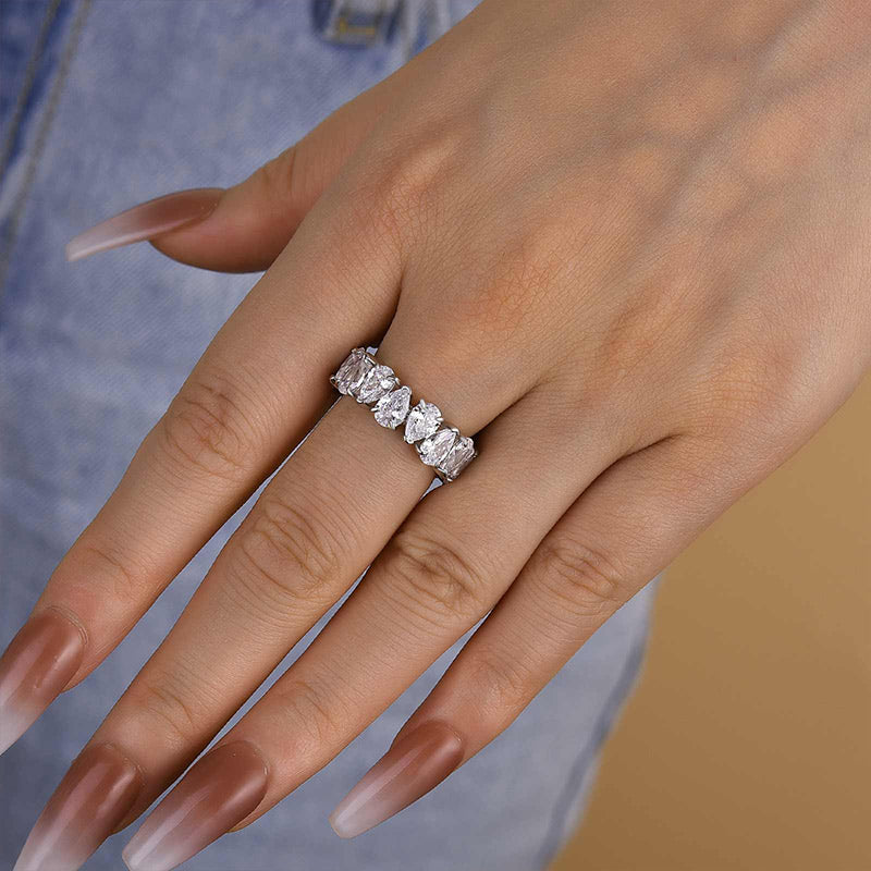 HNJ Jewels Special Full Pear Cut Women's Wedding Band In Sterling Silver