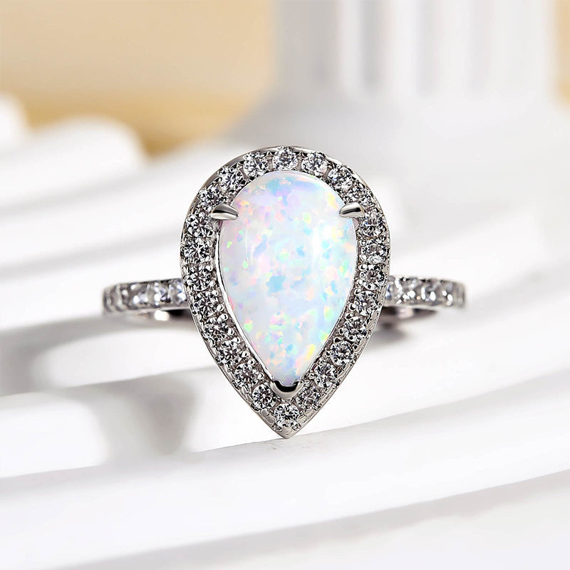 HNJ Jewels Opal Stone Pear Cut Engagement Ring In Sterling Silver
