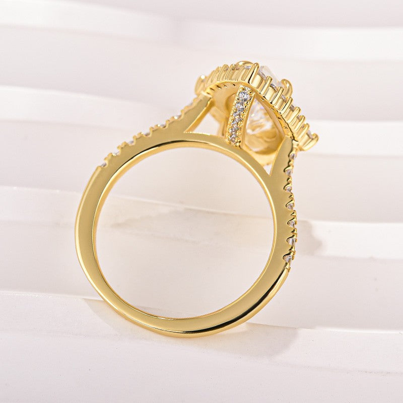 Moissanite 2.5 Ct Halo Pear Cut Yellow Gold Travel Ring