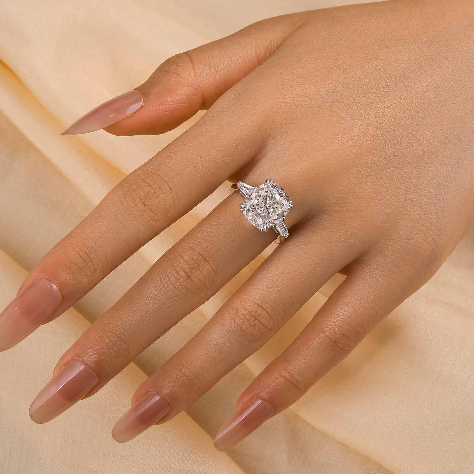 HNJ Jewels Sparkle Cushion Cut Three Stone Engagement Ring