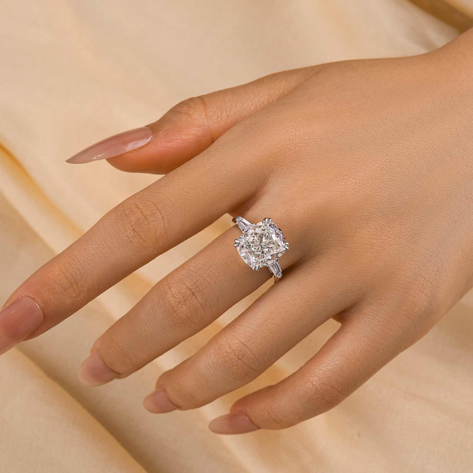 HNJ Jewels Sparkle Cushion Cut Three Stone Engagement Ring