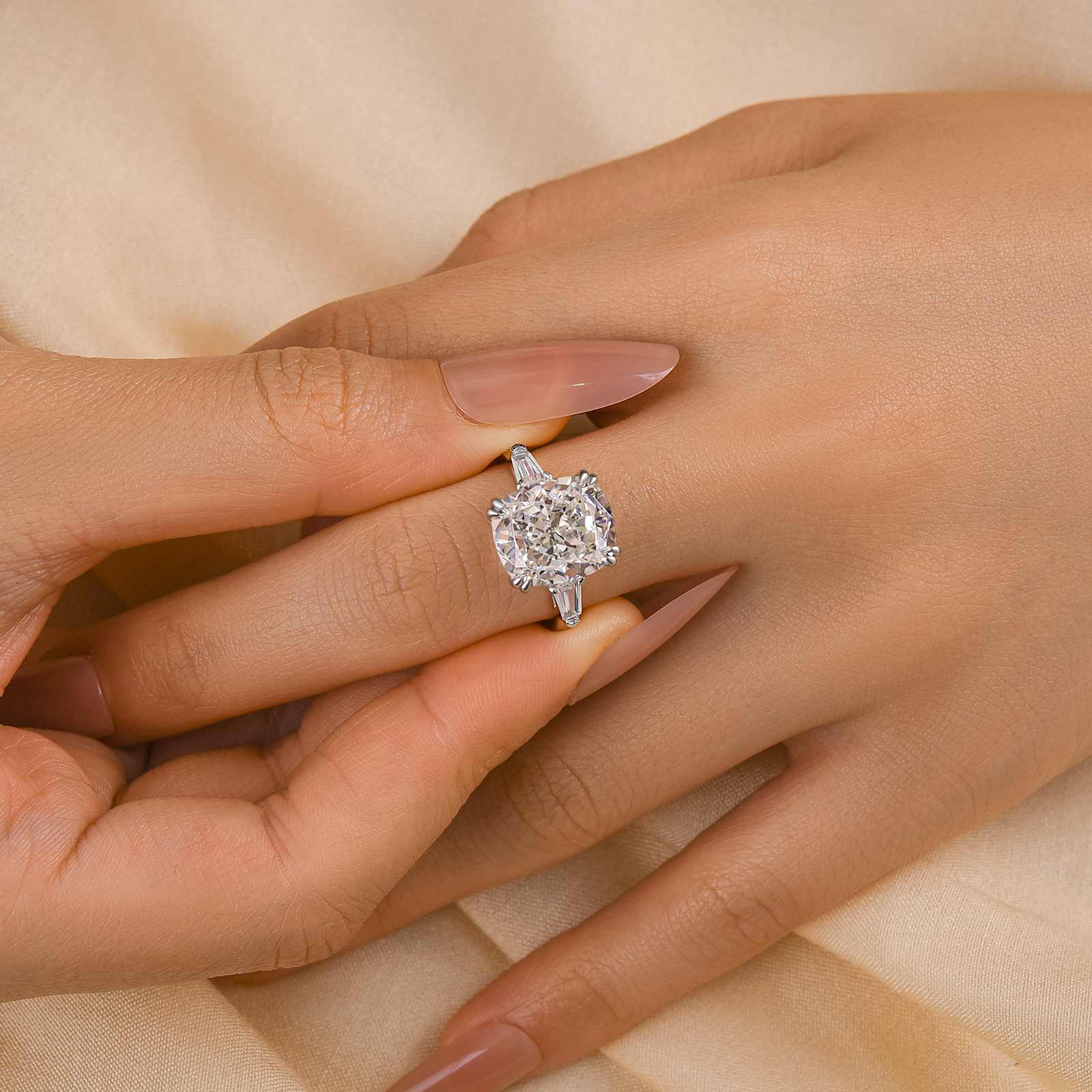HNJ Jewels Sparkle Cushion Cut Three Stone Engagement Ring