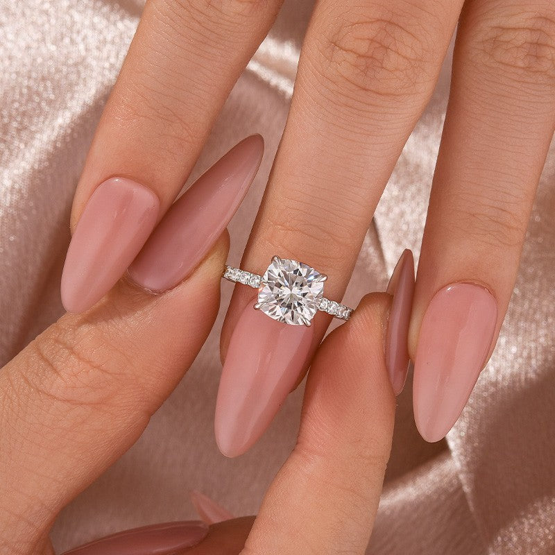 Moissanite 2.5 Ct Square Cushion Cut White Gold Promise Bridal Ring