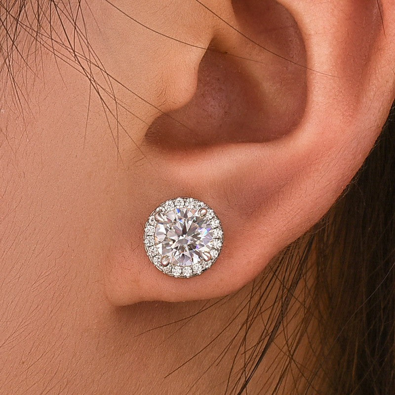 Moissanite 1.2Ct Halo Round Cut White Gold Stud Earrings