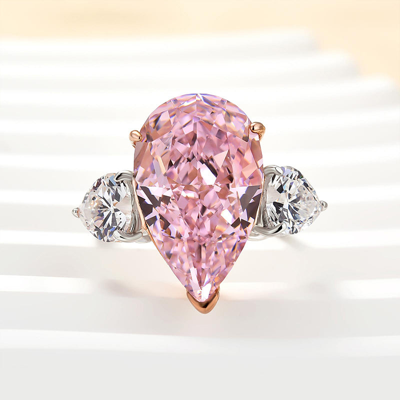 HNJ Jewels Lovely Pink Stone Pear Cut Three Stone Engagement Ring