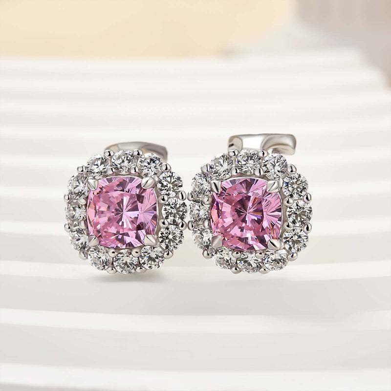 HNJ Jewels Lovely Pink Stone Cushion Cut Women's Stud Earrings