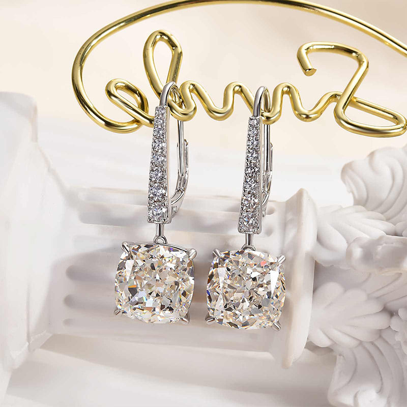 HNJ Jewels Exquisite Cushion Cut Women's Earrings In Sterling Silver