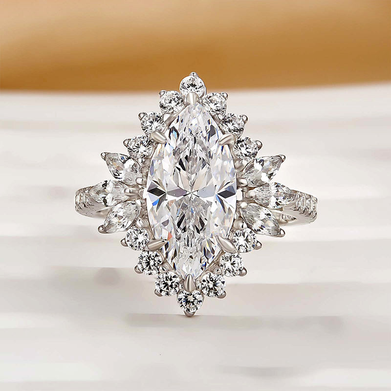 Vintage 3.0Ct Halo Marquise Cut Engagement Ring Travel Ring In Sterling Silver