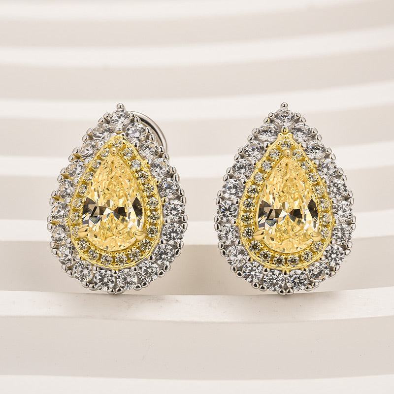 HNJ Jewels Yellow Stone Pear Cut Women's Stud Earrings