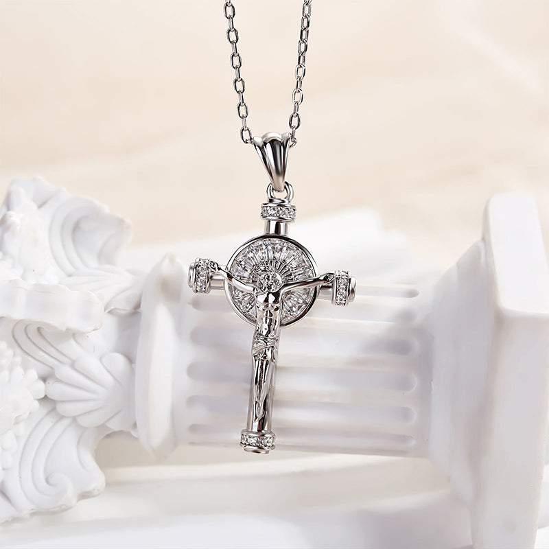 HNJ Jewels White Gold Cross Design Pendant Necklace In Sterling Silver