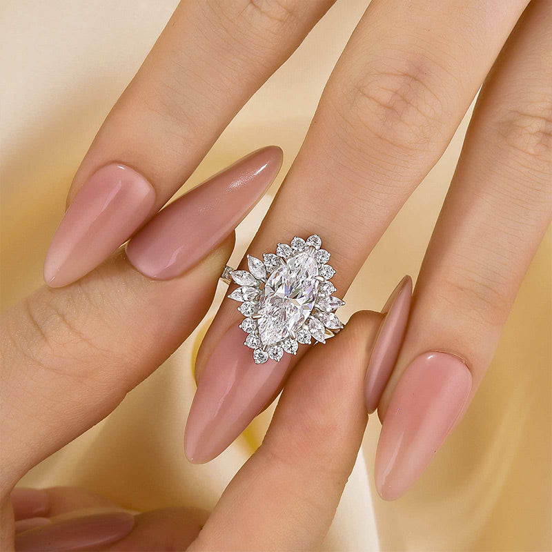 Vintage 3.0Ct Halo Marquise Cut Engagement Ring Travel Ring In Sterling Silver
