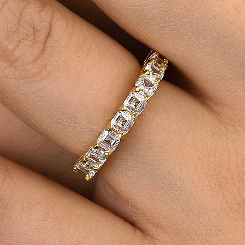 HNJ Jewels Half Eternity Asscher Cut Wedding Band for Women In Sterling Silver