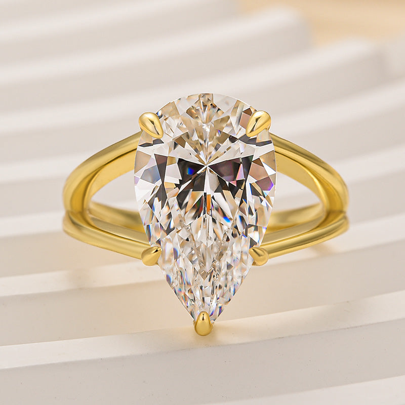 HNJ Jewels Yellow Gold Split Shank Pear Cut Engagement Ring In Sterling Silver