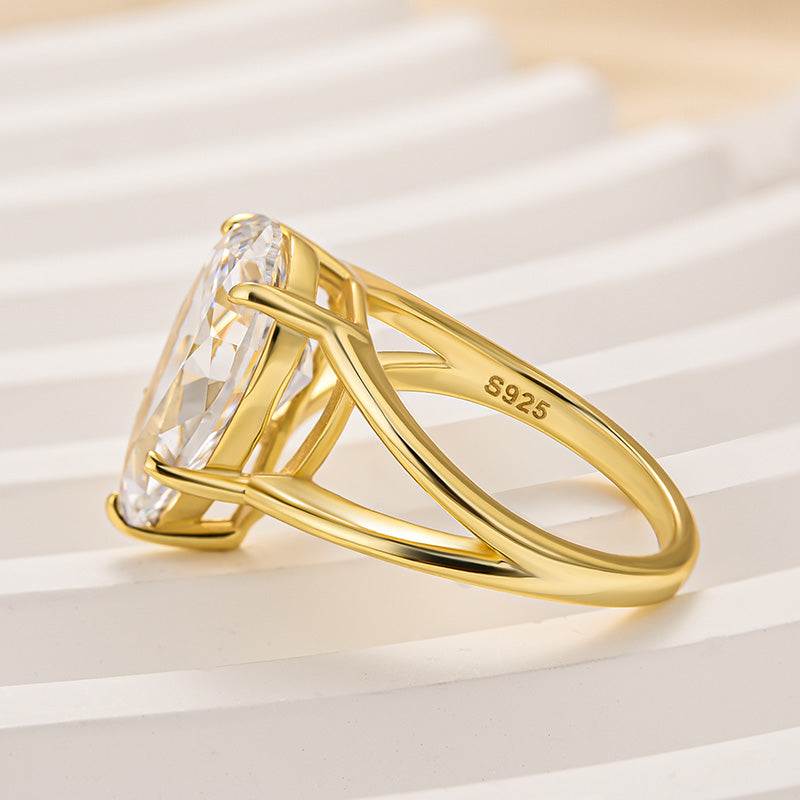 HNJ Jewels Yellow Gold Split Shank Pear Cut Engagement Ring In Sterling Silver