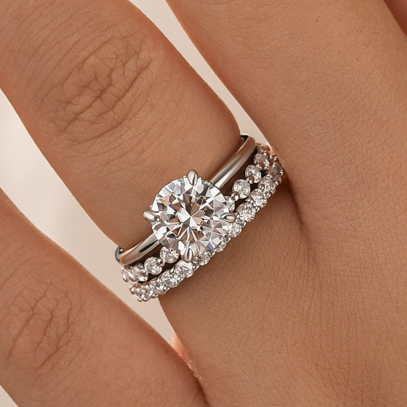 Moissanite Solitaire 2.0 Ct Round Cut White Gold Engagement Ring with Round & Marquise Accents Bands