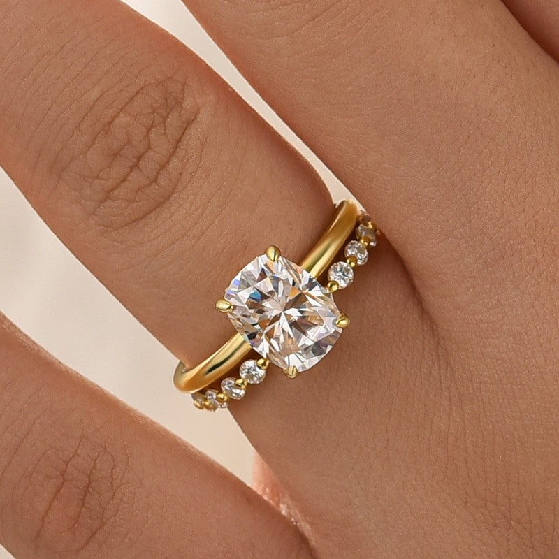 Moissanite 4.0 Ct Solitaire Cushion Cut Yellow Gold Wedding Set