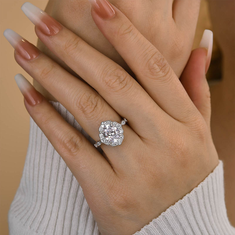 HNJ Jewels Vintage Halo Oval Cut Engagement Ring In Sterling Silver