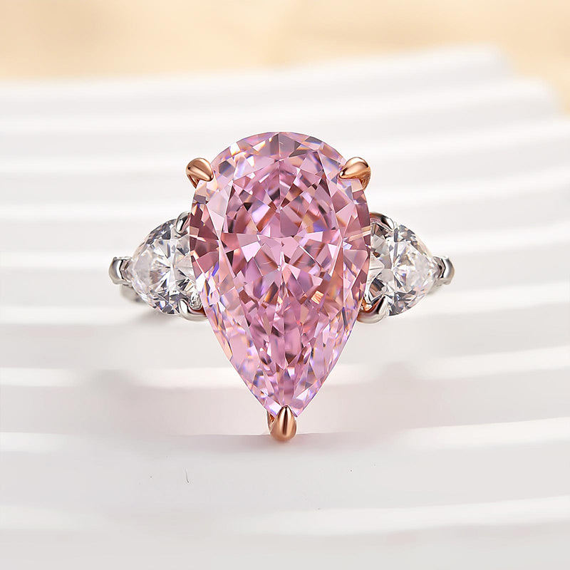 HNJ Jewels Stunning Pear Cut Pink Sapphire Three Stone Engagement Ring