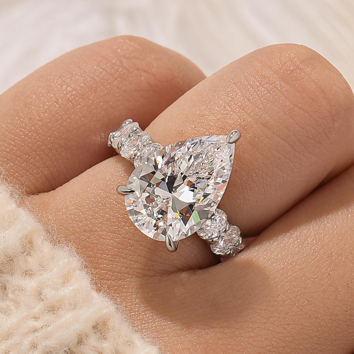 Luxe 5.0Ct Pear Cut Engagement Ring Travel Ring In Sterling Silver