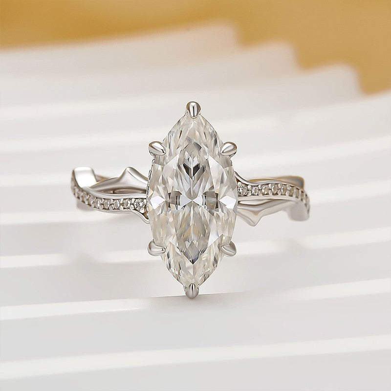 Moissanite 3.0Ct Marquise Cut Twist Engagement Ring In Sterling Silver