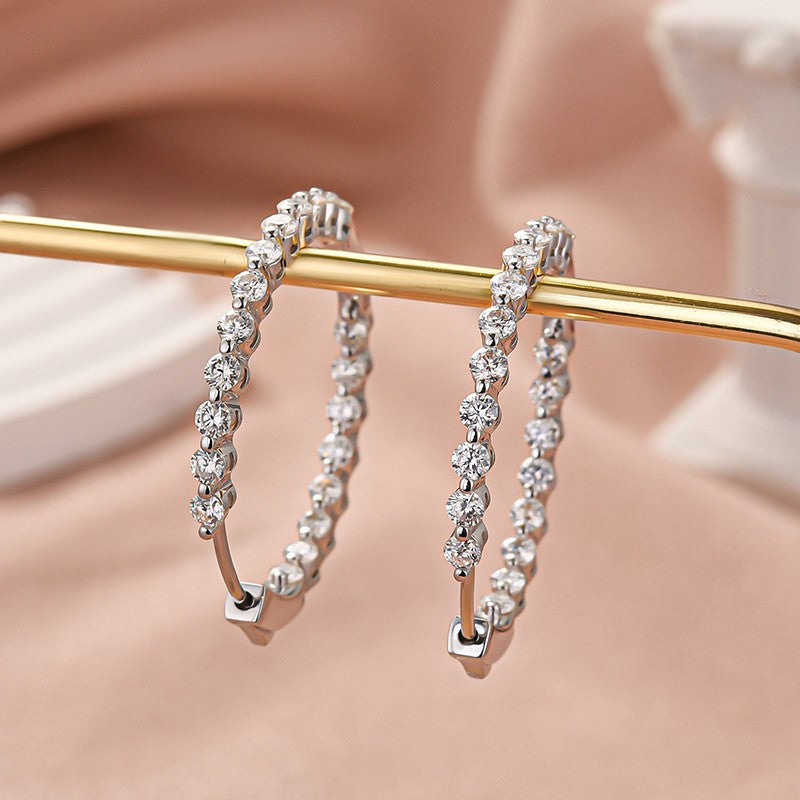 Moissanite 1.0Ct Sparkle Round Cut Women's Hoop Earrings In Sterling Silver