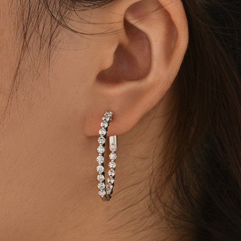 Moissanite 1.0Ct Sparkle Round Cut Women's Hoop Earrings In Sterling Silver