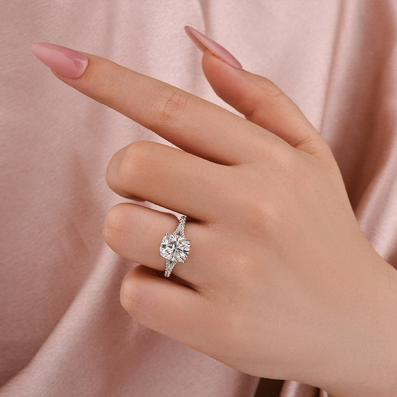 Moissanite 3.5Ct Cushion Cut Split Shank White Gold Engagement Ring