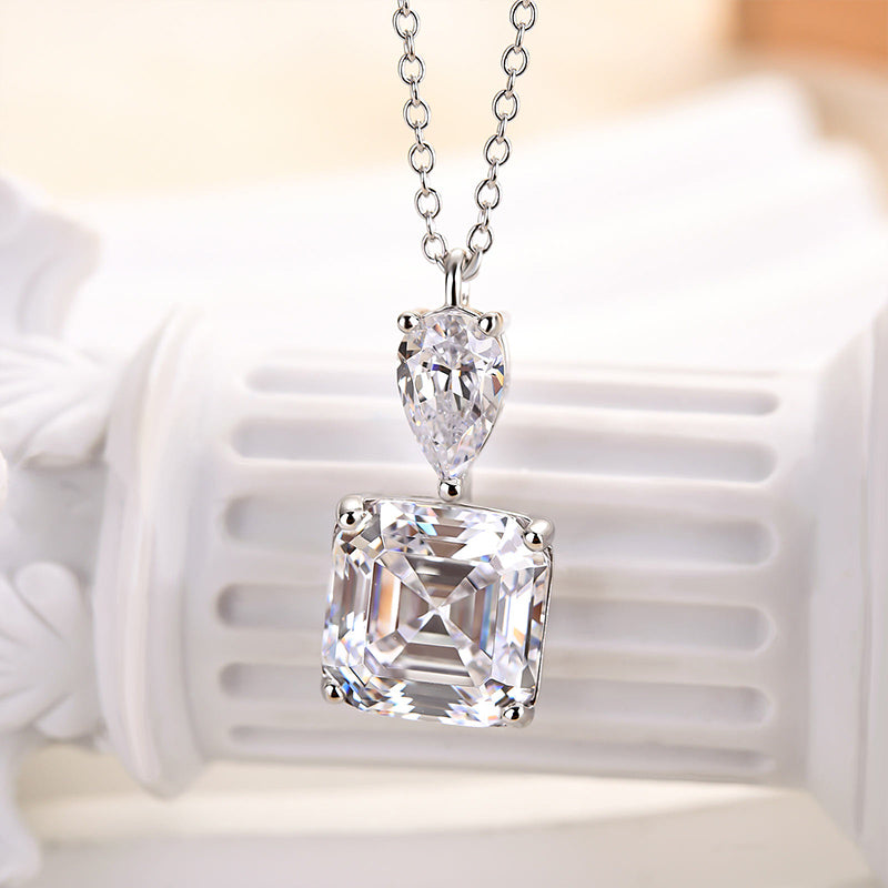 HNJ Jewels Stunning Asscher Cut White Sapphire Necklace In Sterling Silver